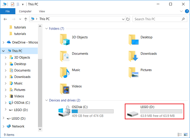 LEGO Drive in Windwos Explorer